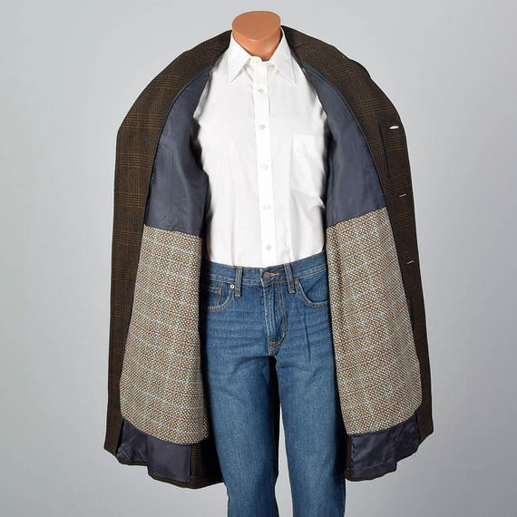 Large 1970s Mens Brown Plaid Coat Wool Winter Coa… - image 4