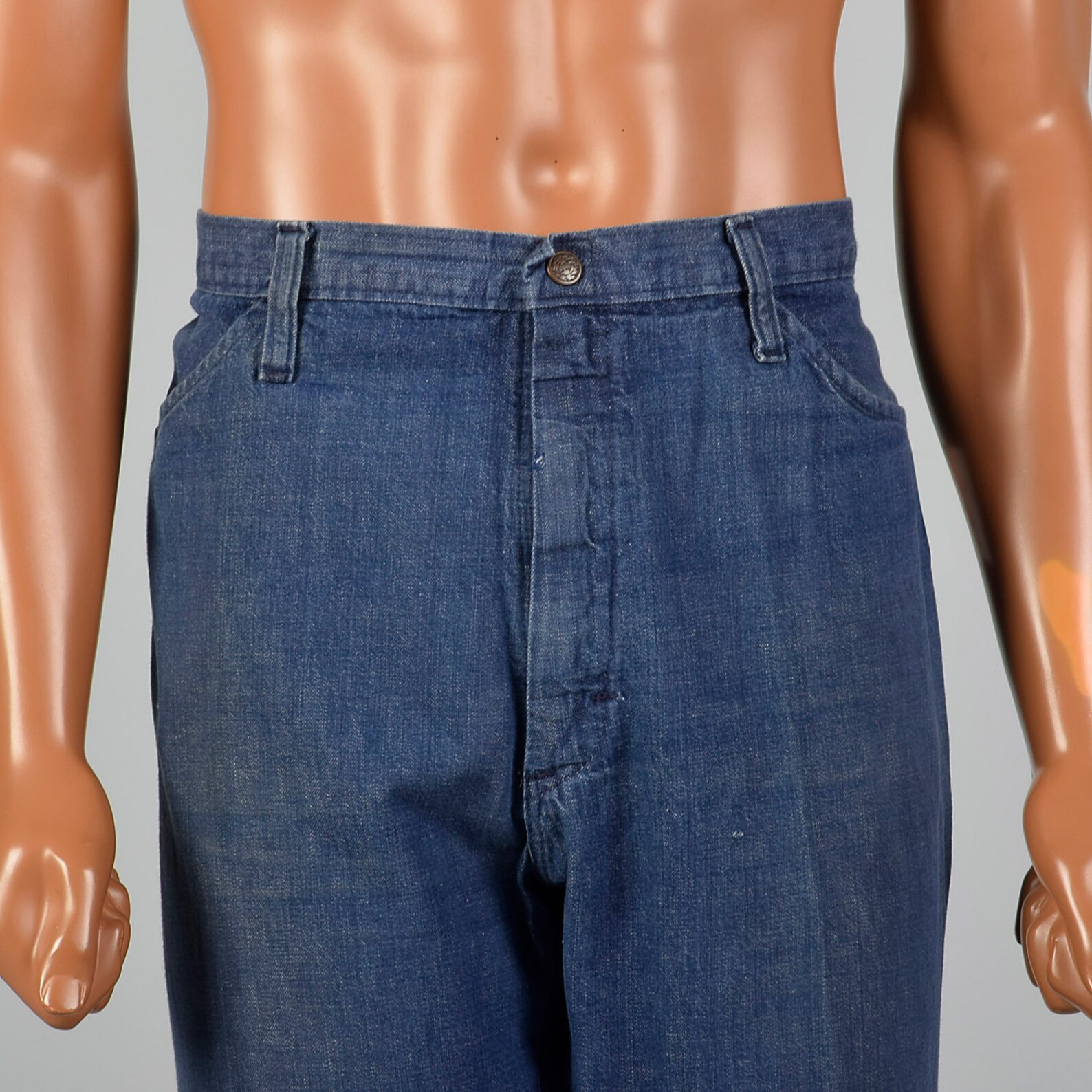 Large 1970s Mens Jeans Patch Pockets Flare Leg Vintage Denim Etsy