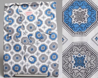 Large Deadstock 1950s Mens Sanforized Cotton Pajamas Rockabilly Loungewear Blue Print PJs Vintage 50s Lounge Wear Two Piece Set