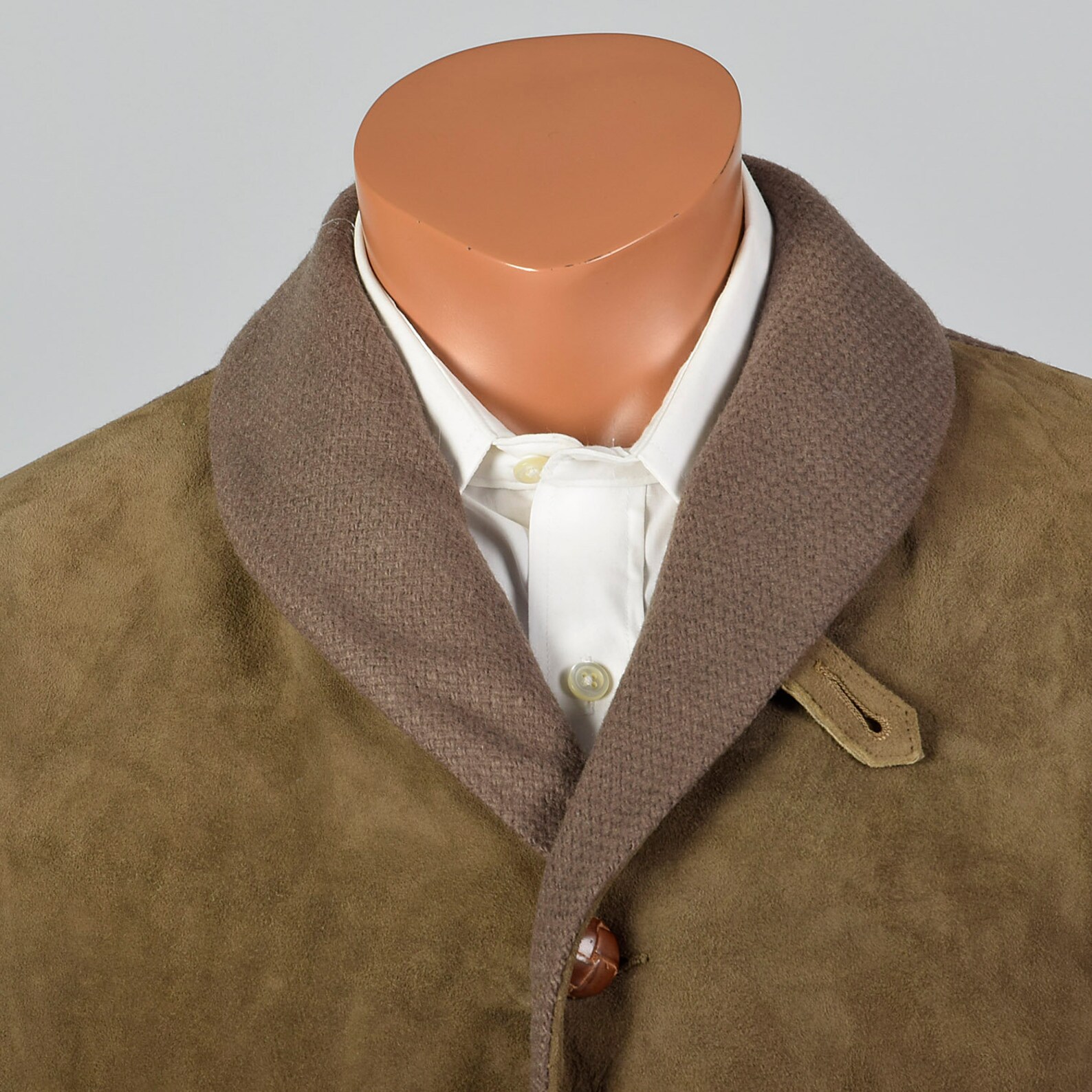 Large 1950s Mens Suede and Wool Tweed Jacket Patch Pockets Throat Latch