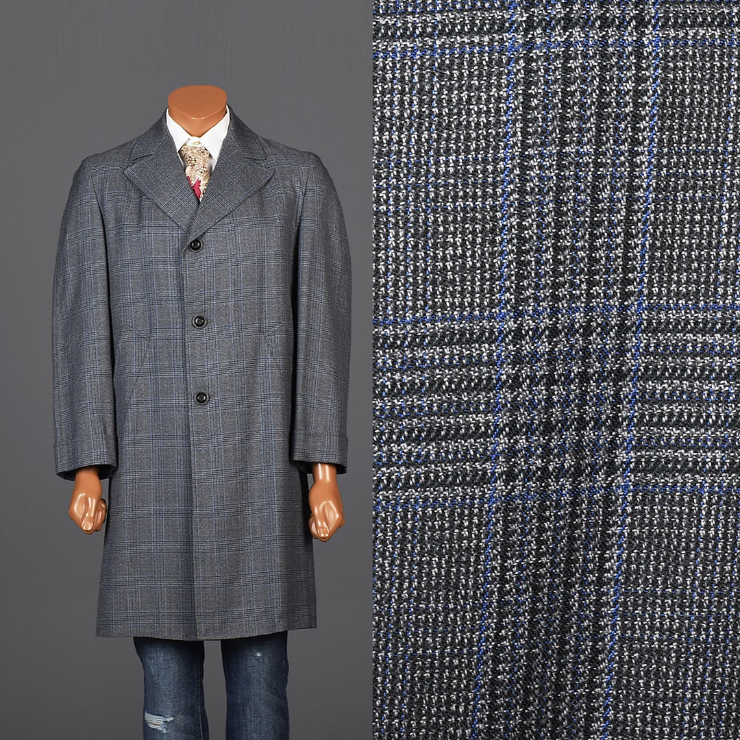 1970s Navy Overcoat with Plaid Liner main image 1