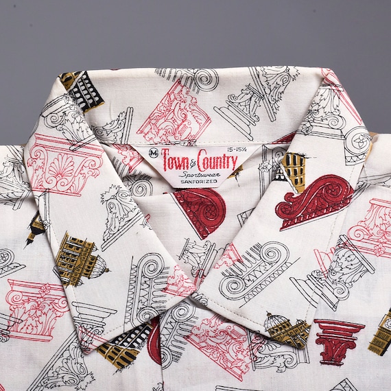 Medium 1950s Mens Shirt Loop Collar Novelty Print… - image 4