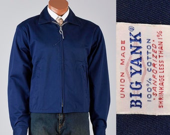 Deadstock Jacket Big Yank Jacket 50s 100% Cotton Workwear Jacket Mens Vintage Sanforized Cotton Navy Blue Work Wear  Metal Zip Jacket Twill