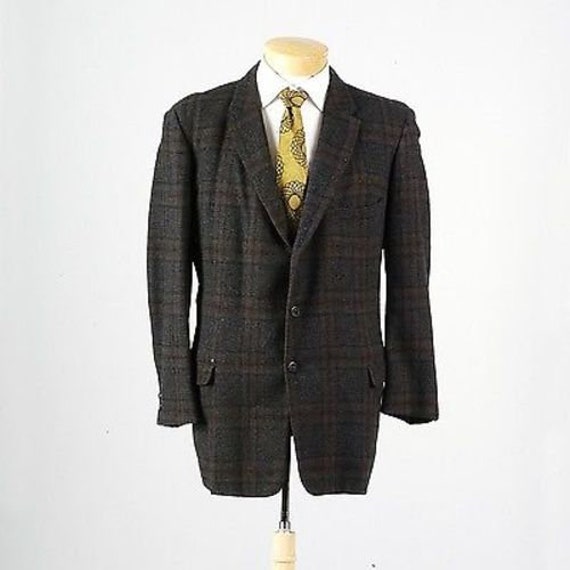 Mens Vintage 50s Charcoal Green Tweed Windowpane … - image 8