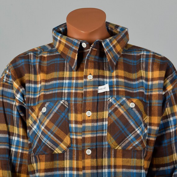 3XL 1960s Deadstock Mens Brown Plaid Flannel Shir… - image 5