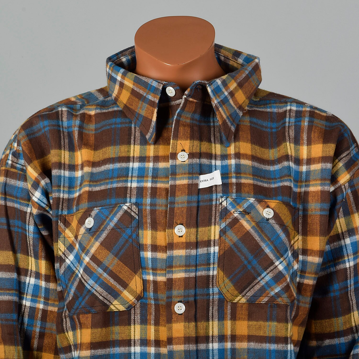 1950s Mens Deadstock Blue and Gray Plaid Flannel Shirt