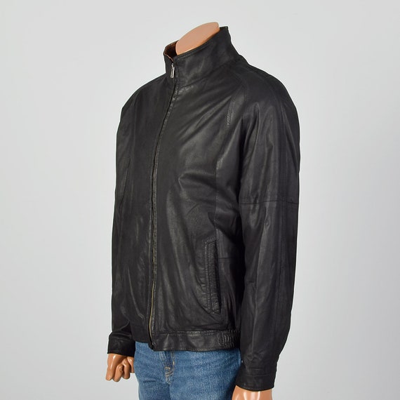 Large Mens Remy 1990s Leather Jacket Black Bomber… - image 3