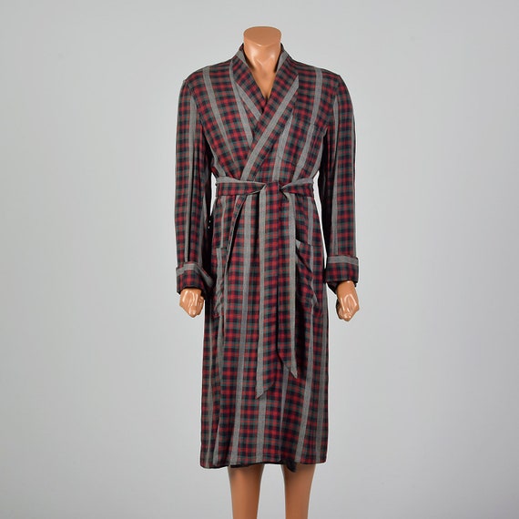 Medium 1950s Deadstock Mens Robe Long Sleeve Plai… - image 4