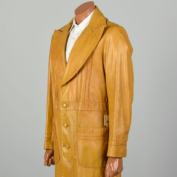 Medium 1970s Trench Coat Mustard Leather Huge Lap… - image 5