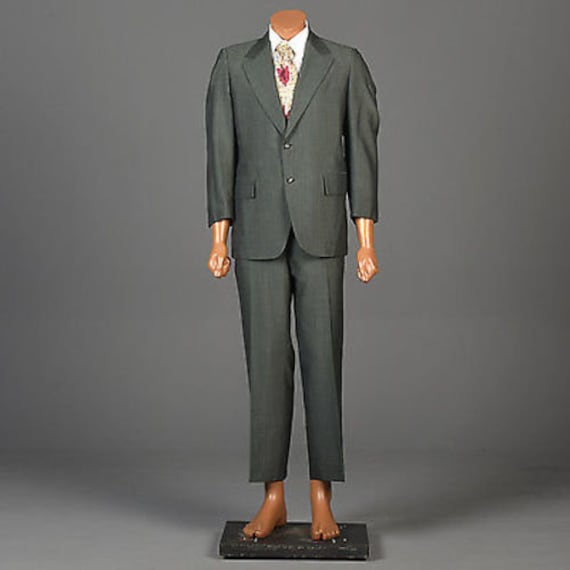 Vintage Mens 70s Suit Green Sharkskin Stripe Jack… - image 2