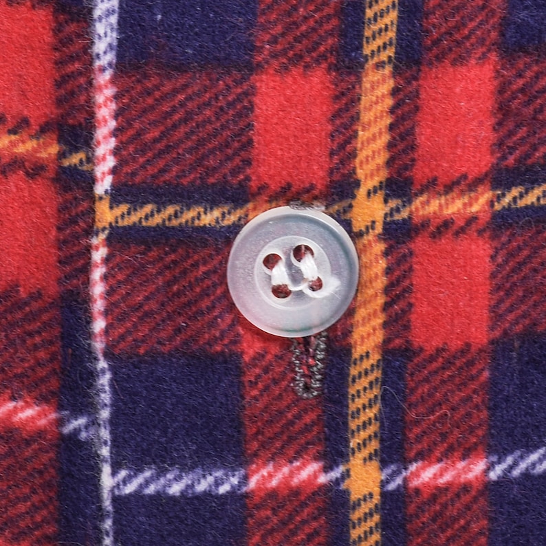 1970s Deadstock Mens Plaid Flannel Shirt Long Sleeve Red Two Pocket Fall 70s Vintage Buttons Down