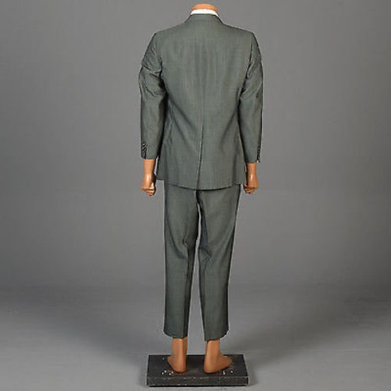 Vintage Mens 70s Suit Green Sharkskin Stripe Jack… - image 10