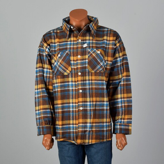 3XL 1960s Deadstock Mens Brown Plaid Flannel Shir… - image 3