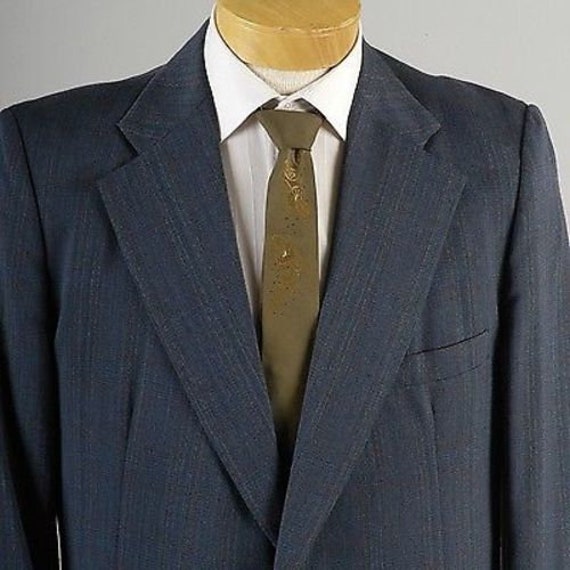 Mens Vintage 70s Mod Blue Pinstripe Windowpane Ja… - image 2