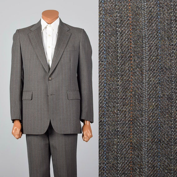 Medium 1960s 38R Stripe Suit Convertible Pockets … - image 1
