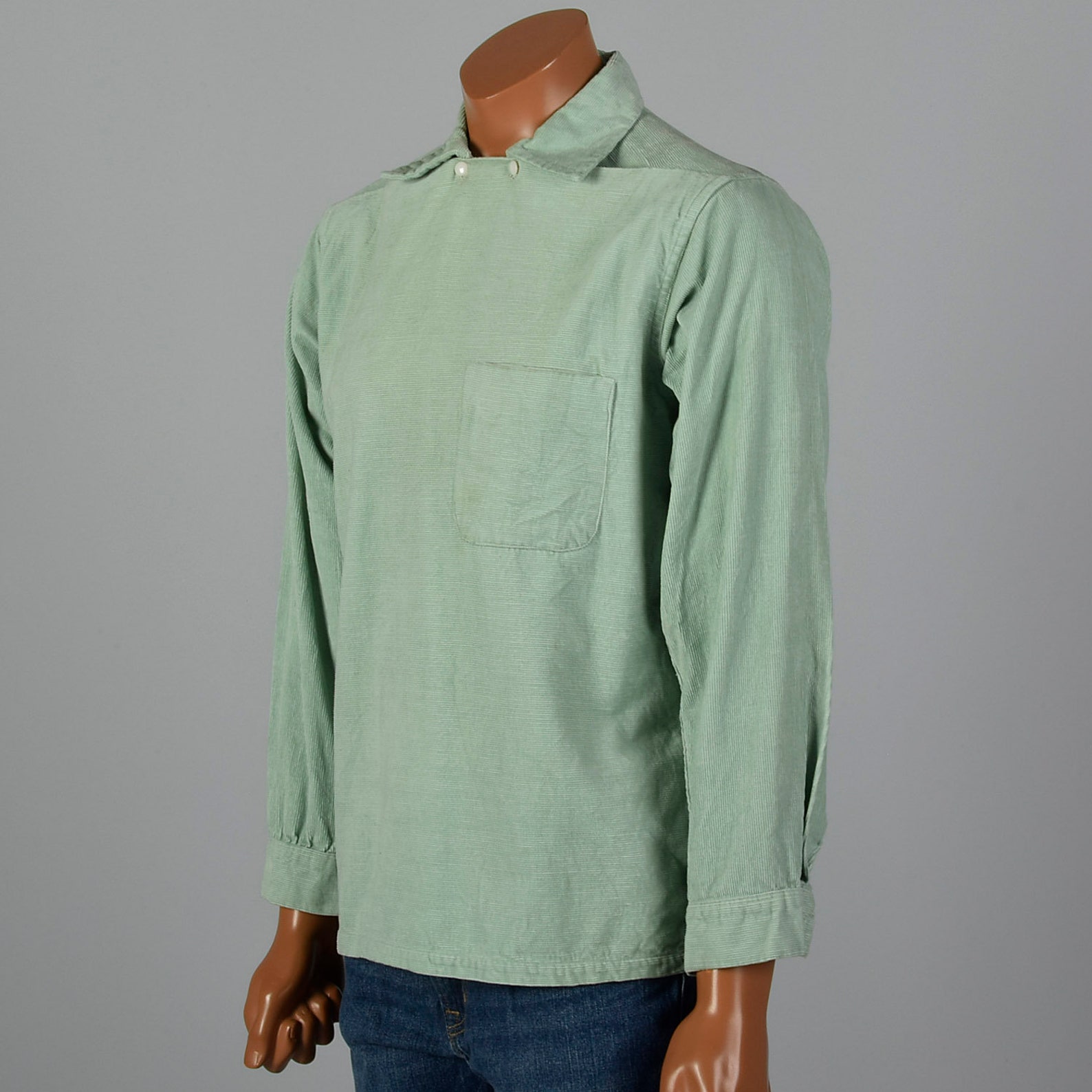 Medium 1950s Mens Mint Green Corduroy Shirt Long Sleeve Neck Etsy