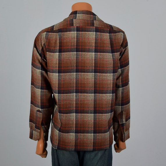 XL 1960s Mens Pendleton Wool Plaid Shirt Long Sle… - image 4