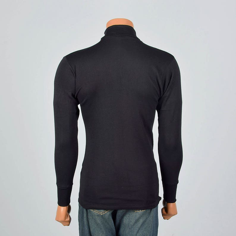 XXS 1960s Deadstock Black Ribbed Lightweight Long Sleeve Mock Turtleneck Shirt