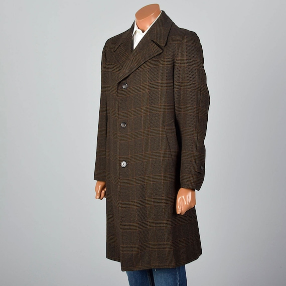 Large 1970s Mens Brown Plaid Coat Wool Winter Coa… - image 3