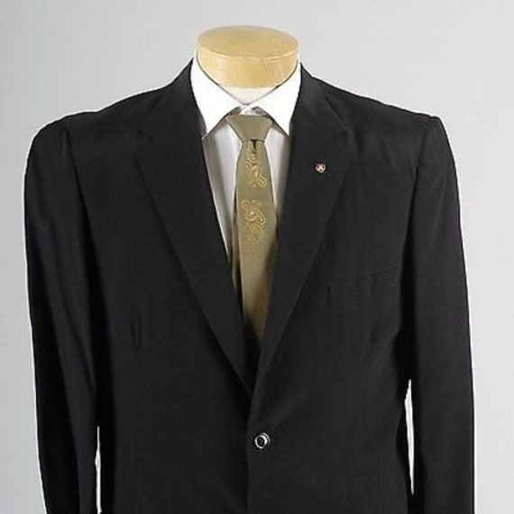 Mens Vintage 50s Textured Black Stripe Jacket Two… - image 2