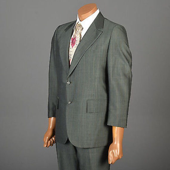 Vintage Mens 70s Suit Green Sharkskin Stripe Jack… - image 8