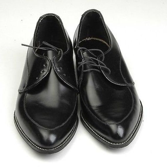 NOS Deadstock Mens Vintage Black Leather Slim Toe… - image 4
