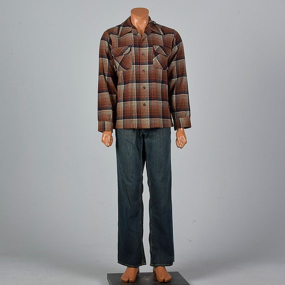 XL 1960s Mens Pendleton Wool Plaid Shirt Long Sle… - image 5