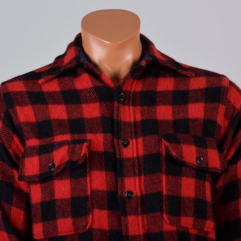 Mens Vintage 50s Red Black Buffalo Check Wool Shirt Winter - Etsy