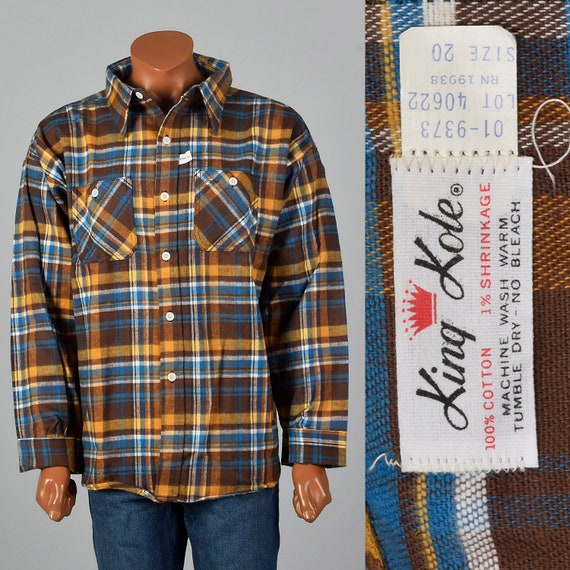 3XL 1960s Deadstock Mens Brown Plaid Flannel Shir… - image 1