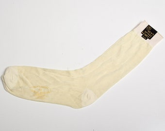 1950s Deadstock Mens Long Socks Rib Knit Cuffs Hosiery Off White Lightweight Sheer 50s Vintage Socks