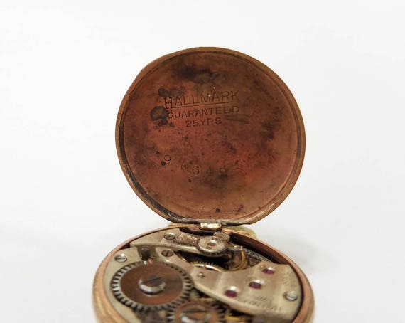 Hallmark Gold Filled Round Pendant Pocket Watch Necklace Hallmark, Rare 1920 Illinois 14S 25 Years Gold Filled Pocket  main image 3