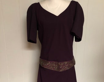 Vintage Women's 1980s Purple Dress with Beaded belt by Michaelangelo