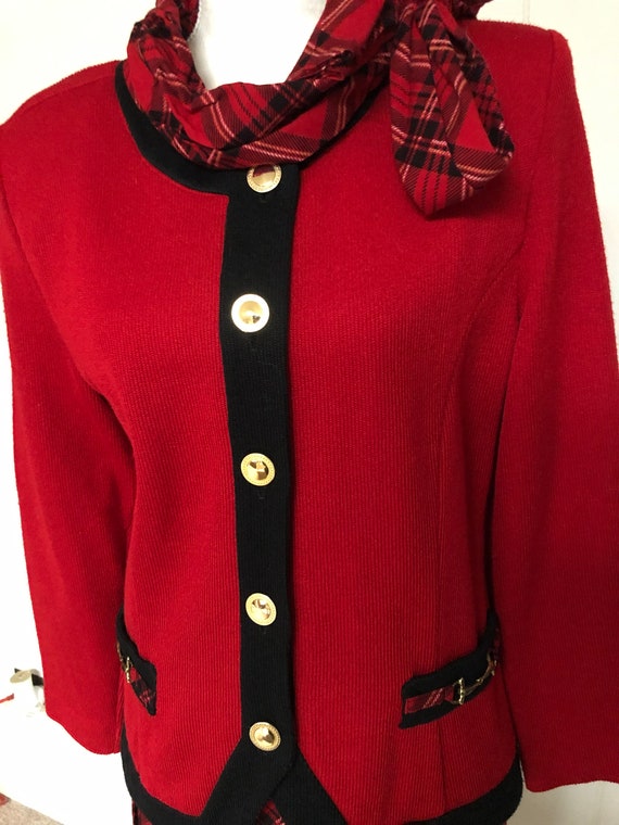 1990s Womens 2 Piece with Scarf Tartan Style Red … - image 3
