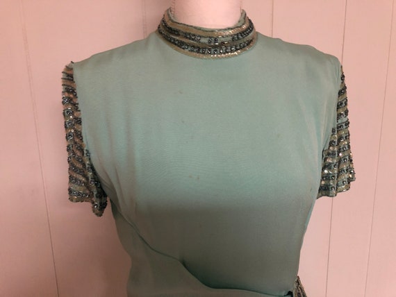 Vintage 1950's Mint Green Gown with Jewels.  An o… - image 2