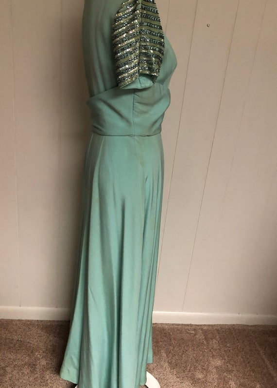 Vintage 1950's Mint Green Gown with Jewels.  An o… - image 6