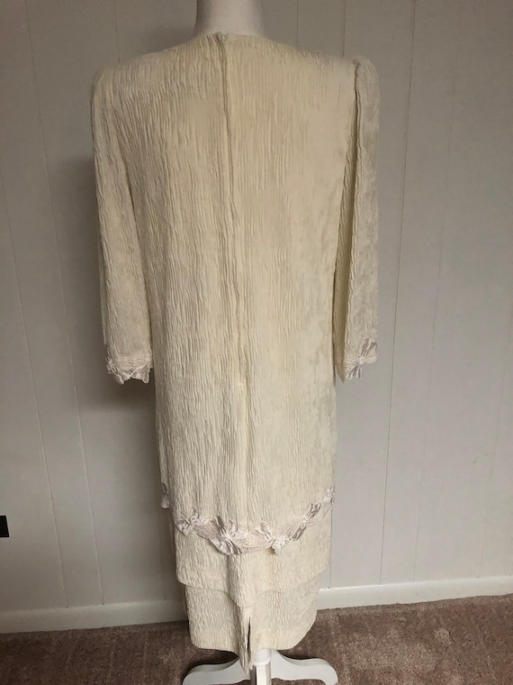 Vintage 1980s Dress Ivory by Leslie Fay with Fanc… - image 6