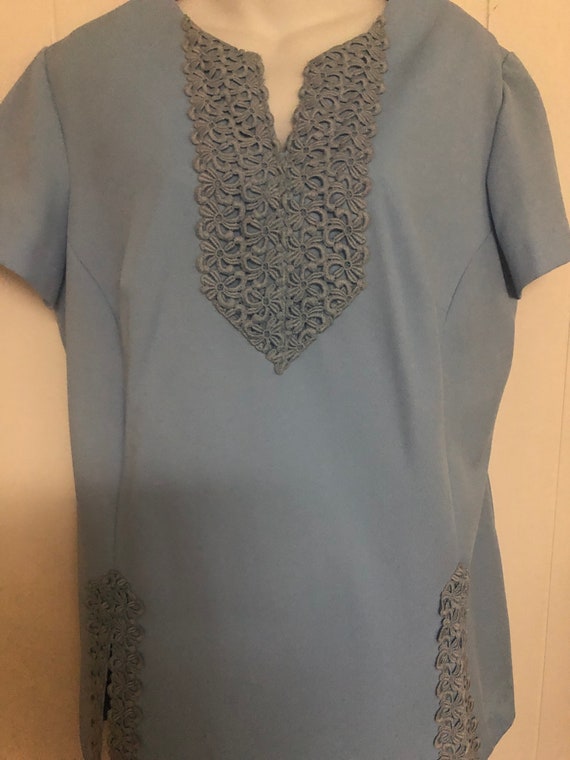 Vintage Women's 2 Piece Pants Suit 1970s Blue - image 3