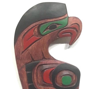 EAGLE George MATILPI 18&quot;  Indigenous Kwakiutl Artist Pacific Northwest Coast Wood Hand Painted Native Carving Signed ORIGINAL wall hanging