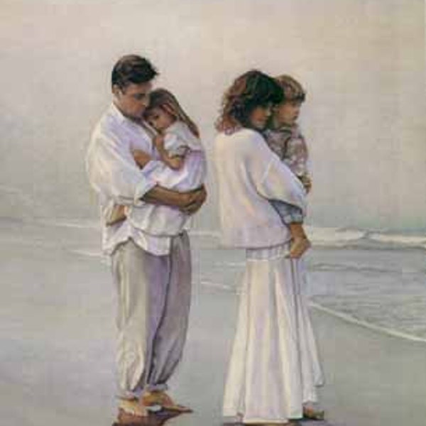 Steve HANKS S/N LEP Signed and Numbered Limited Edition Print " When the Fog Rolls In " Family Beach Parents Holding Children Weather