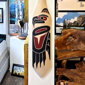 Thunderbird & Raven Paddle Original First Nations Coast Salish Native Wood Carving by David LOUIS Signed Indigenous Authentic Left Facing