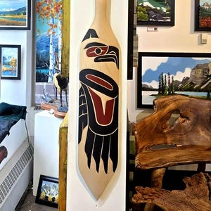 Double Thunderbird Paddle Original First Nations Coast Salish Native Wood Carving by David LOUIS Signed Indigenous Authentic Right Facing