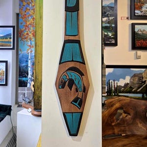Delbert PETER Original Cedar Carving Salmon Penelakut Nation Signed Paddle Art signed Original Fish Carved in Canada Handmade Sculpture