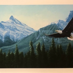 Darren Haley Ducks Unlimited Winner &quot; Soaring The Sisters &quot; Bald Eagle Banff, Three Sisters signed numbered Limited Edition Canvas