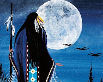 BETTY ALBERT Estrella de la Noche Mujer Lienzo Auténtico Coleccionable Indígena Hecho en Canadá Arte nativo Cree Primeras Naciones Aves lunares aborígenes