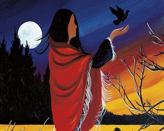 BETTY ALBERT " Migración " Lienzo Auténtico coleccionable indígena hecho en Canadá Arte nativo Cree Primeras Naciones Nativo Aborigen junto al lago