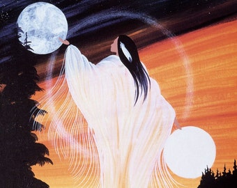 BETTY ALBERT " Luna de Enero " Lienzo Auténtico Coleccionable Indígena Hecho en Canadá Arte nativo Cree Primeras Naciones Espíritu Aborigen Lunar