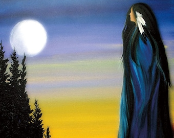 BETTY ALBERT " Oración de la mañana " Lienzo Auténtico coleccionable indígena hecho en Canadá Arte nativo Cree Primeras Naciones Sunrise Bosque Nativo
