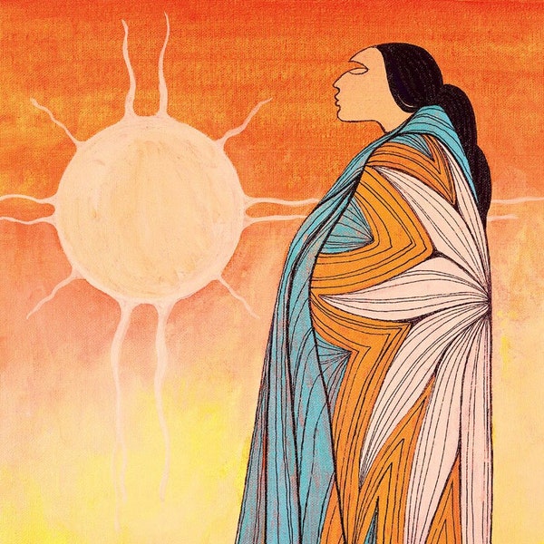 MAXINE NOEL " A New Dawn " Canvas Authentic Indigenous Collectible Santee Oglala Sioux, Made In Canada art Spirit Figure World Sunrise Peace