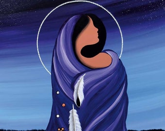BETTY ALBERT Morning Star Woman Canvas Auténtico coleccionable indígena hecho en Canadá Arte nativo Cree Primeras Naciones Plumas aborígenes