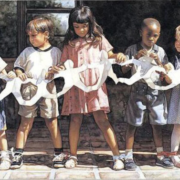 Steve HANKS S/N LEP Signed and Numbered Limited Edition Print " We Are Bound Together " Group Of Children Innovative Interconnected